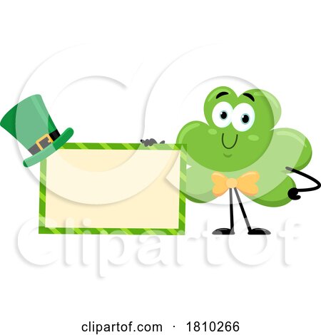 Shamrock Mascot by a Sign Licensed Clipart Cartoon by Hit Toon