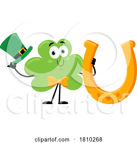 Shamrock Mascot with a Lucky Horseshoe Licensed Clipart Cartoon by Hit Toon