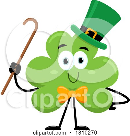 Shamrock Mascot with a Cane Licensed Clipart Cartoon by Hit Toon