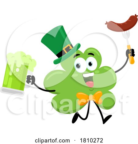 Shamrock Mascot with a Sausage and Beer Licensed Clipart Cartoon by Hit Toon