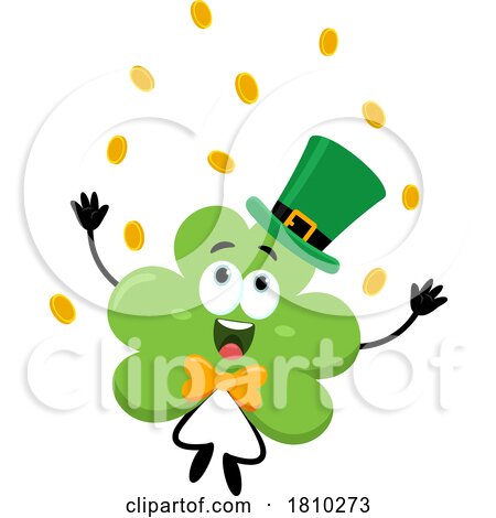 Gold Coins Raining down on a Shamrock Mascot Licensed Clipart Cartoon by Hit Toon