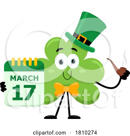 Shamrock Mascot with March 17 Calendar Licensed Clipart Cartoon by Hit Toon