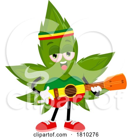 Pot Leaf Mascot Playing the Guitar Licensed Clipart Cartoon by Hit Toon