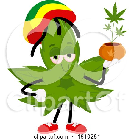Rasta Pot Leaf Mascot with a Plant Licensed Clipart Cartoon by Hit Toon