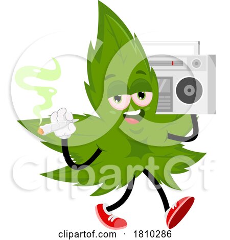 Pot Leaf Mascot with a Boombox Licensed Clipart Cartoon by Hit Toon