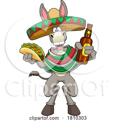 Mexican Donkey Mascot with Beer and a Taco Licensed Clipart Cartoon by Hit Toon