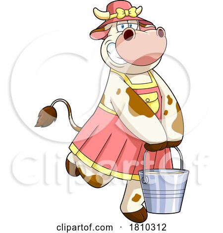 Cow Mascot with a Bucket of Milk Licensed Clipart Cartoon by Hit Toon