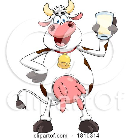 Cow Mascot with a Glass of Milk Licensed Clipart Cartoon by Hit Toon