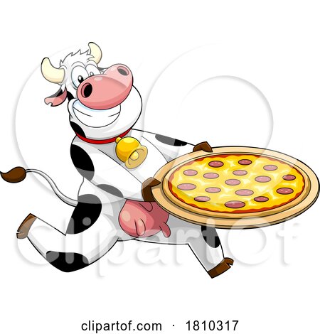 Cow Mascot with Pizza Licensed Clipart Cartoon by Hit Toon