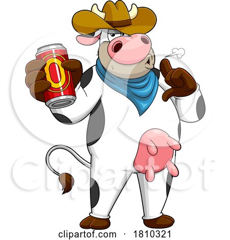 Cow Mascot with a Drink Licensed Clipart Cartoon by Hit Toon