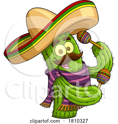 Mexican Cactus Mascot Playing Maracas Licensed Clipart Cartoon by Hit Toon