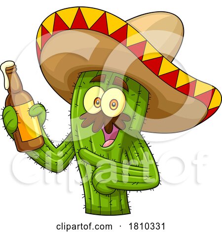 Mexican Cactus Mascot with a Beer Licensed Clipart Cartoon by Hit Toon