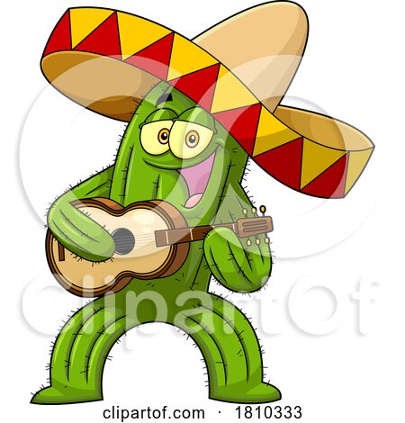 Mexican Cactus Mascot Playing a Guitar Licensed Clipart Cartoon by Hit Toon
