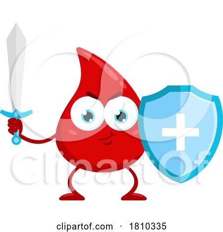 Blood Drop Mascot with Shield and Sword Licensed Clipart Cartoon by Hit Toon
