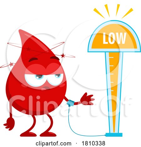 Blood Drop Mascot with Low Warning Licensed Clipart Cartoon by Hit Toon