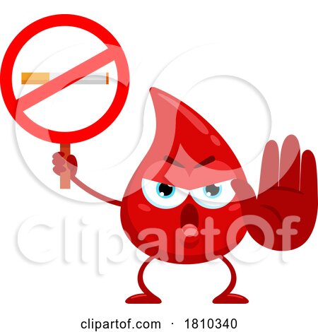 Blood Drop Mascot with No Smoking Sign Licensed Clipart Cartoon by Hit Toon