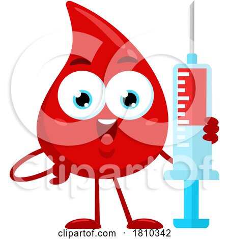 Blood Drop Mascot with Syringe Licensed Clipart Cartoon by Hit Toon
