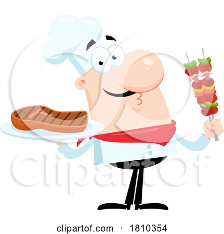 Chef with Steak and Kebabs Licensed Clipart Cartoon by Hit Toon