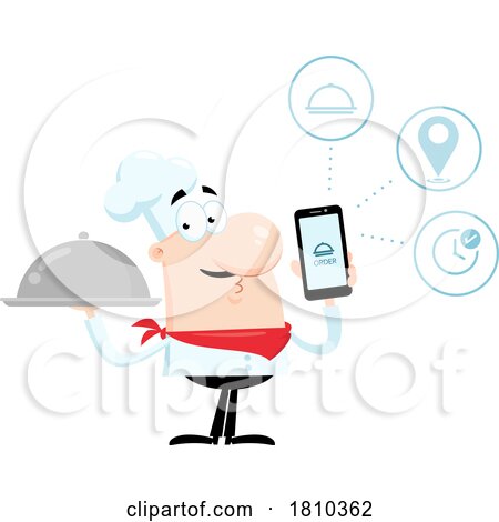 Chef with a Cloche and Phone App Licensed Clipart Cartoon by Hit Toon