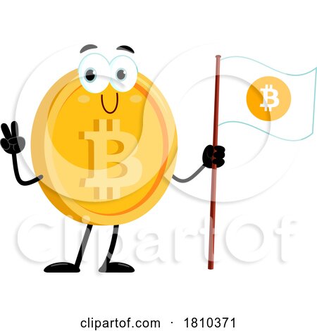 Bitcoin Mascot with a Flag Licensed Clipart Cartoon by Hit Toon