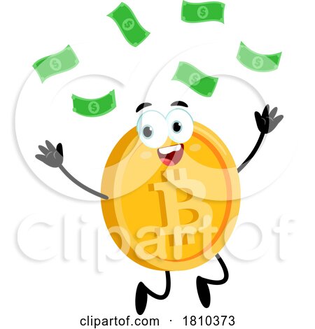 Bitcoin Mascot with Cash Licensed Clipart Cartoon by Hit Toon
