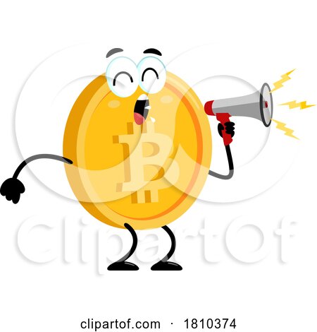 Bitcoin Mascot Using a Megaphone Licensed Clipart Cartoon by Hit Toon