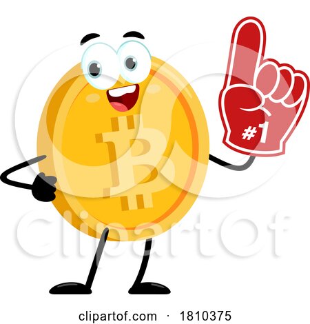Bitcoin Mascot with a Foam Finger Licensed Clipart Cartoon by Hit Toon