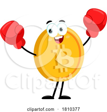 Bitcoin Mascot Wearing Boxing Gloves Licensed Clipart Cartoon by Hit Toon
