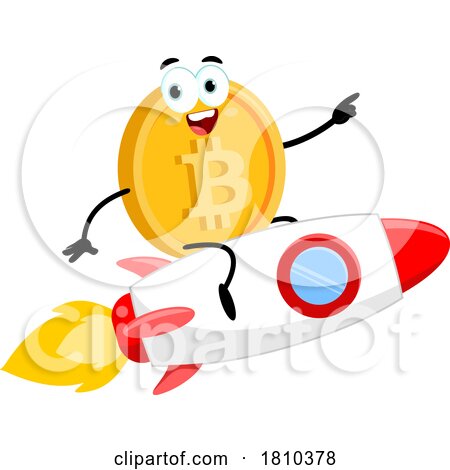 Bitcoin Mascot on a Rocket Licensed Clipart Cartoon by Hit Toon
