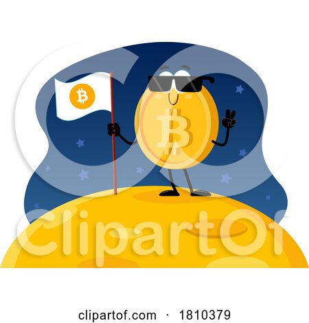 Bitcoin Mascot on a Planet Licensed Clipart Cartoon by Hit Toon