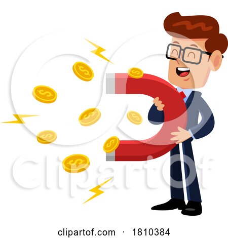 Businessman Using a Magnet to Attract Money Licensed Clipart Cartoon by Hit Toon