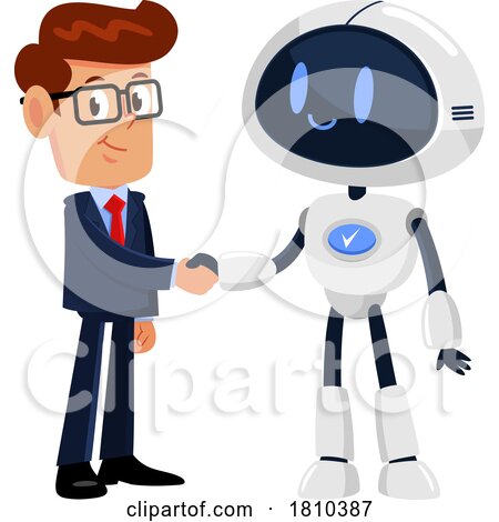 Businessman Meeting a Robot Licensed Clipart Cartoon by Hit Toon