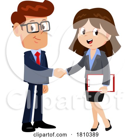 Businessman and Woman Shaking Hands Licensed Clipart Cartoon by Hit Toon