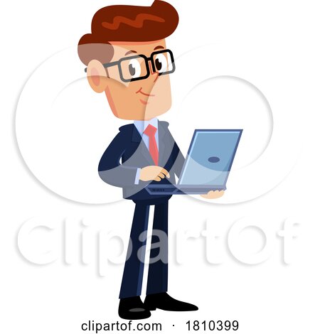 Businessman Using a Laptop Licensed Clipart Cartoon by Hit Toon