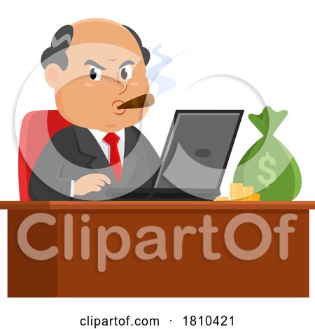 Shady Businessman with Moneybag on Desk Licensed Clipart Cartoon by Hit Toon
