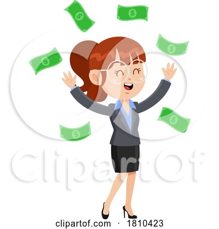 Money Raining down on a Business Woman Licensed Clipart Cartoon by Hit Toon