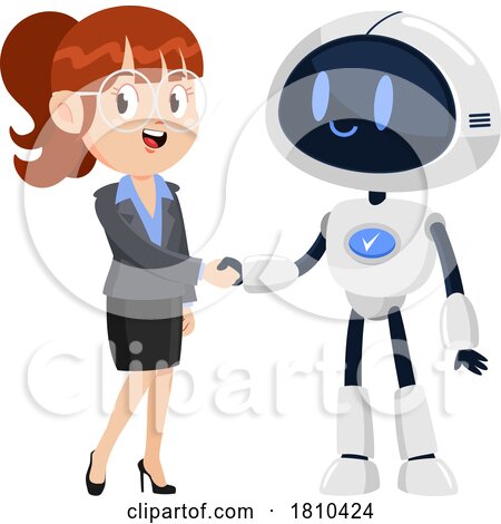 Business Woman Meeting a Robot Licensed Clipart Cartoon by Hit Toon
