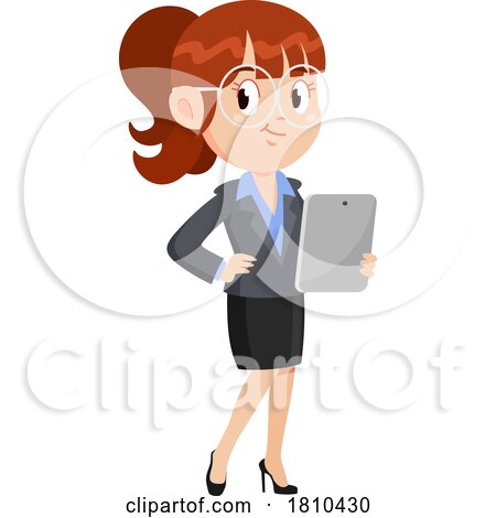 Business Woman with a Tablet Licensed Clipart Cartoon by Hit Toon