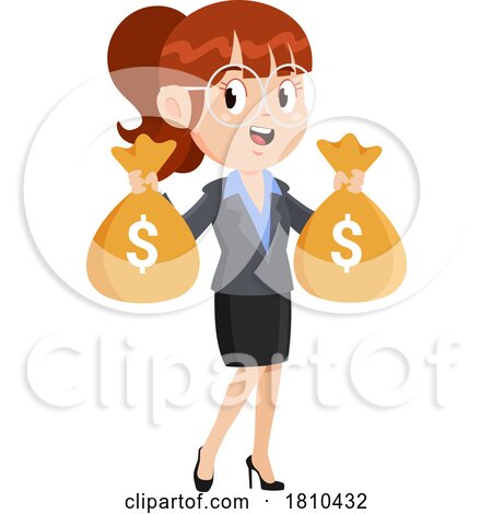 Business Woman with Money Bags Licensed Clipart Cartoon by Hit Toon