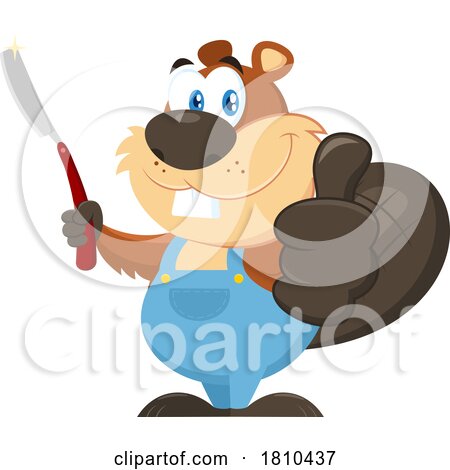Beaver Holding a Straight Razor and Thumb up Licensed Clipart Cartoon by Hit Toon