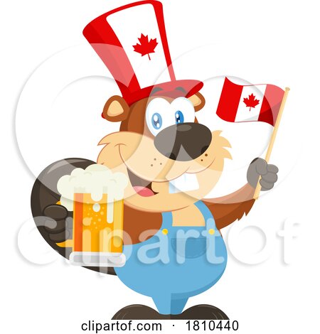 Canadian Beaver with a Flag and Beer Licensed Clipart Cartoon by Hit Toon