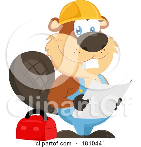 Worker Beaver Holding Holding Blueprints Licensed Clipart Cartoon by Hit Toon