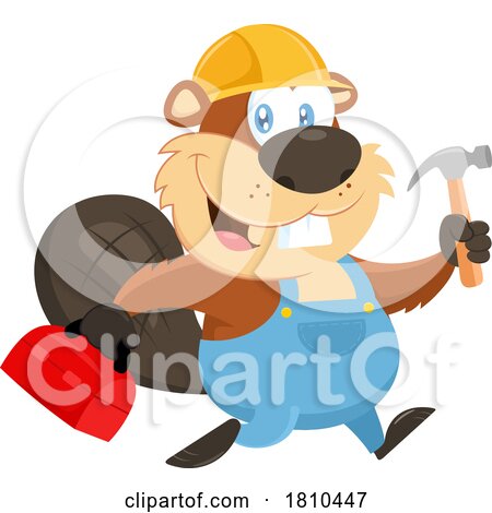 Worker Beaver with a Tool Box and Hammer Licensed Clipart Cartoon by Hit Toon