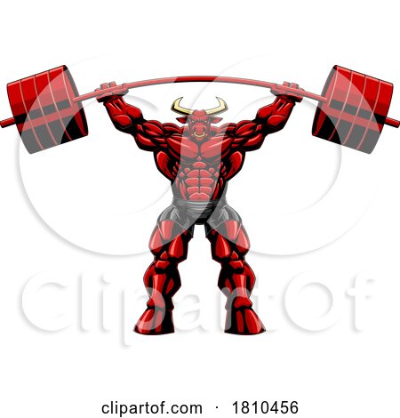 Ripped Bull Mascot Holding up a Barbell Licensed Clipart Cartoon by Hit Toon