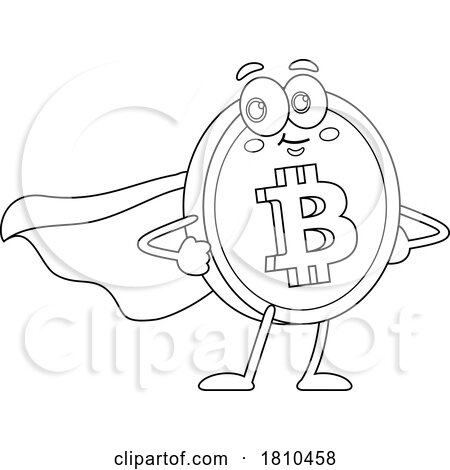 Super Hero Bitcoin Mascot Black and White Clipart Cartoon by Hit Toon