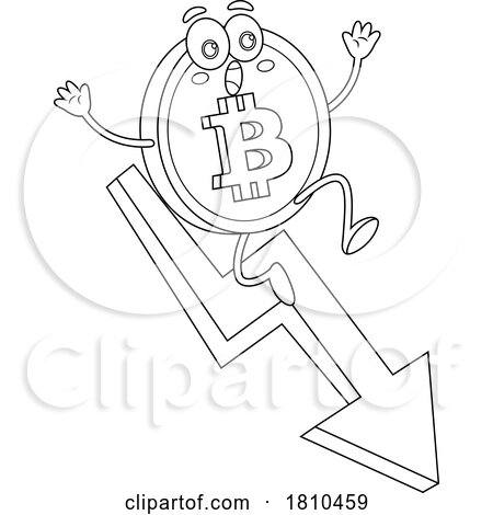 Bitcoin Mascot on an Arrow Black and White Clipart Cartoon by Hit Toon