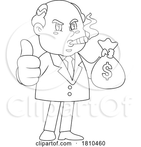 Shady Businessman with with Moneybag Black and White Clipart Cartoon by Hit Toon