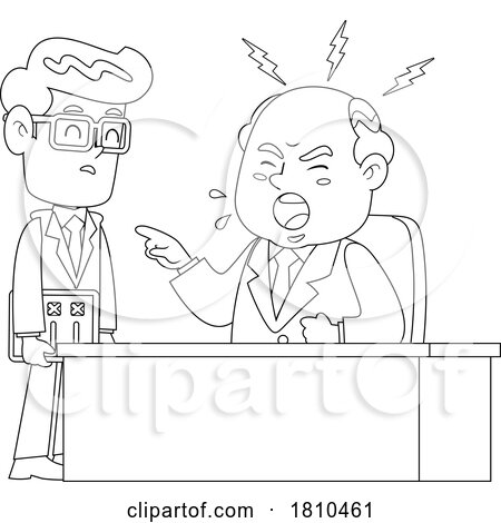 Mean Businessman Yelling at an Employee Black and White Clipart Cartoon by Hit Toon