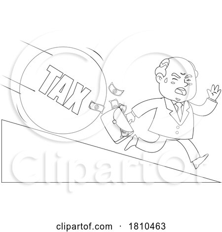 Shady Businessman Running from Taxes Black and White Clipart Cartoon by Hit Toon
