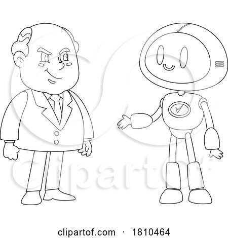 Shady Businessman and Robot Black and White Clipart Cartoon by Hit Toon
